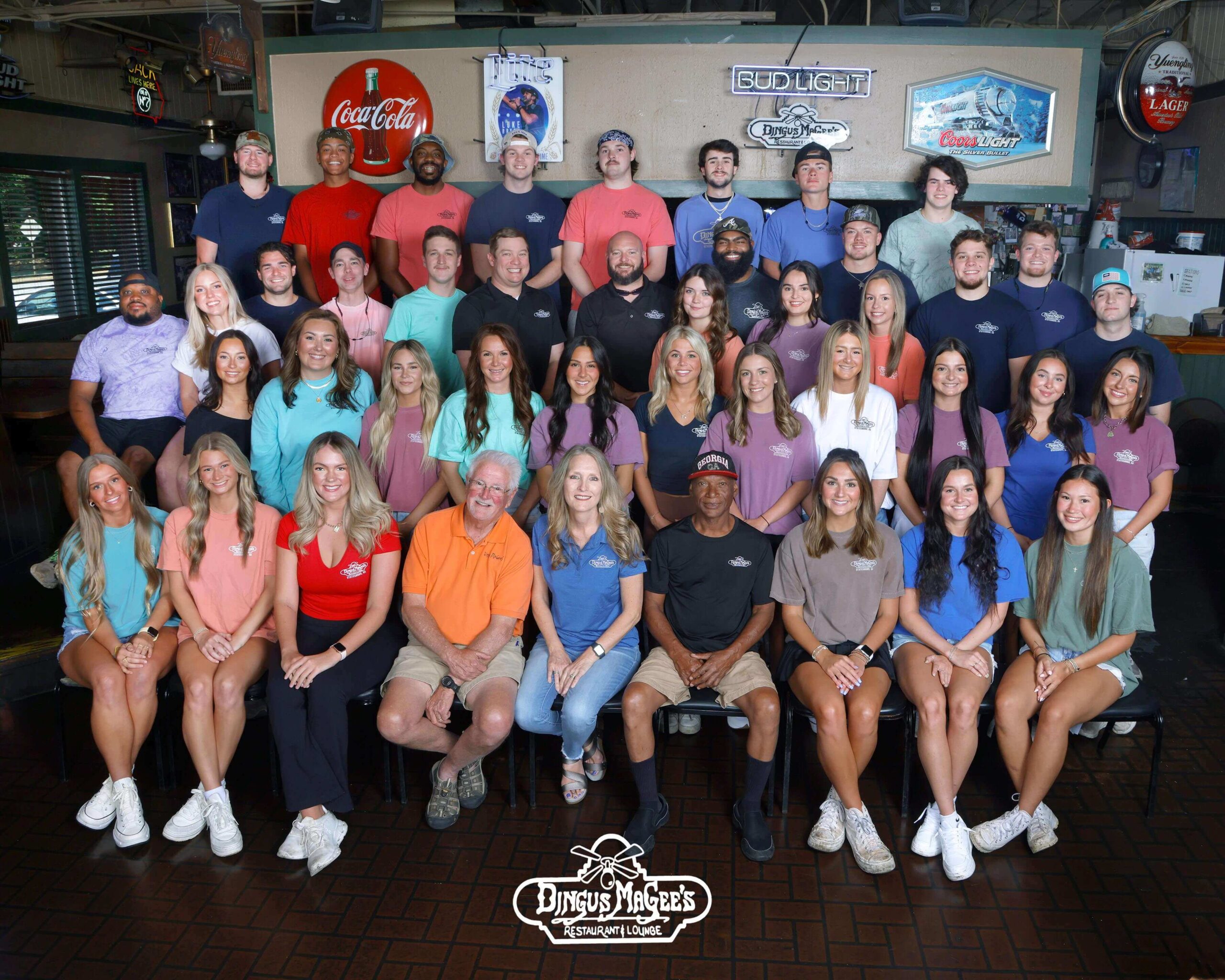 Dingus2024 copy2 2024 group photo of employees of Dingus Magees restaurant and bar in Statesboro, GA.